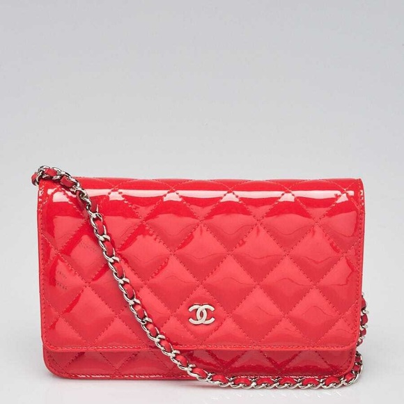 New! Authenticated Chanel CC Patent Leather CORAL RED MINI Bag SHW WOC - Picture 2 of 16